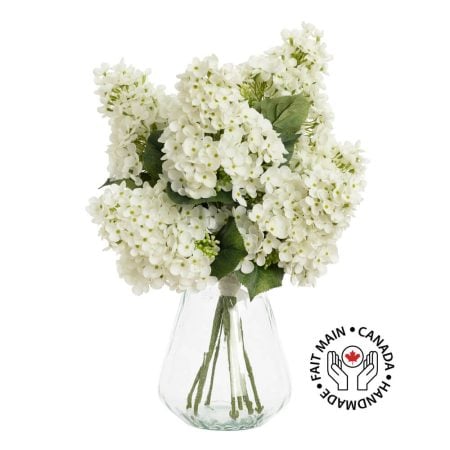 Artificial white hydrangea flower bouquet in a vase