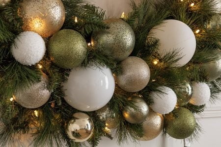 Illuminated Christmas wreath, chic ornaments, 30 x 30”